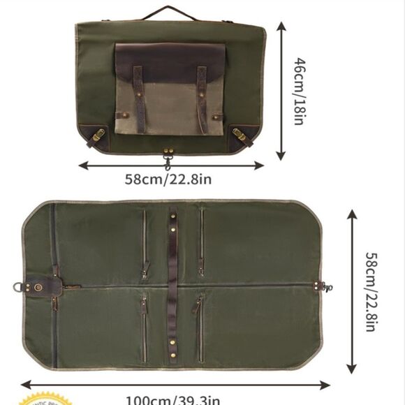 Waxed Canvas Leather Suit Luggage Garment Bag army green color - Picture 3 of 11